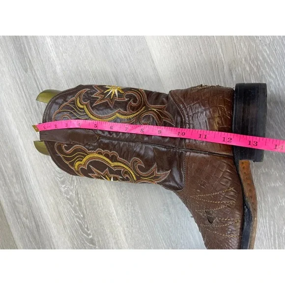 Jugo Men's Western Boot Brown Leather Snip Toe Cowboy Croc Print Shoes
